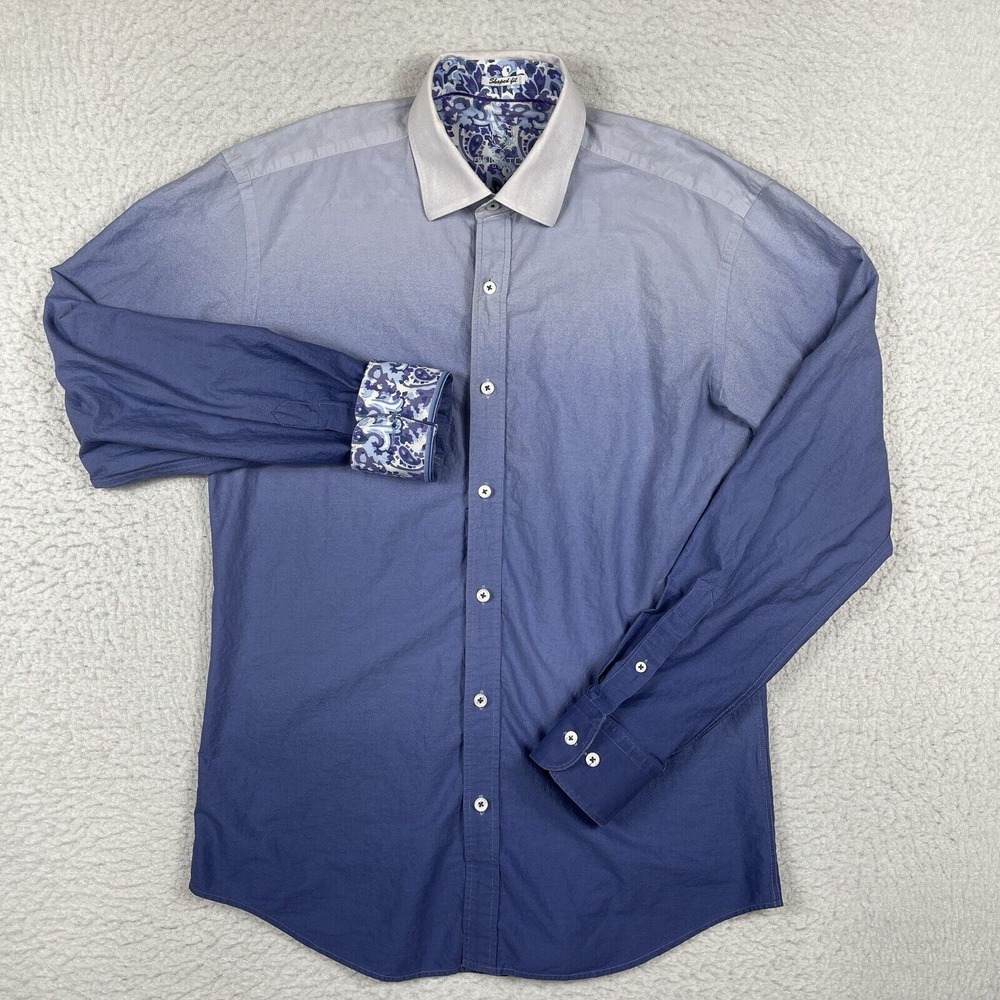 Bugatci Uomo Shirt Mens Medium Shaped Fit Ombre Flip Cuff Preppy Workwear Party